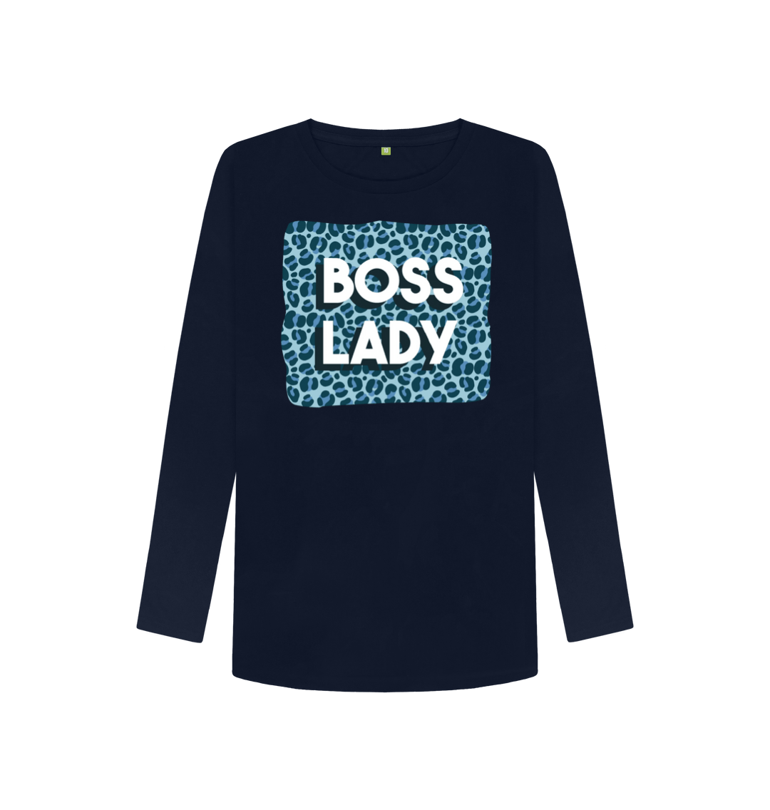 Navy Blue Printed Long Sleeve T Shirt Front