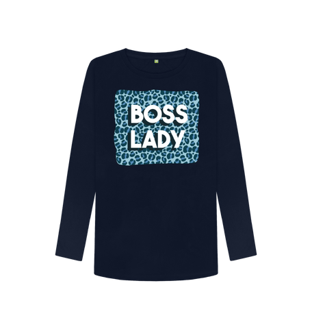 Navy Blue Printed Long Sleeve T Shirt Front