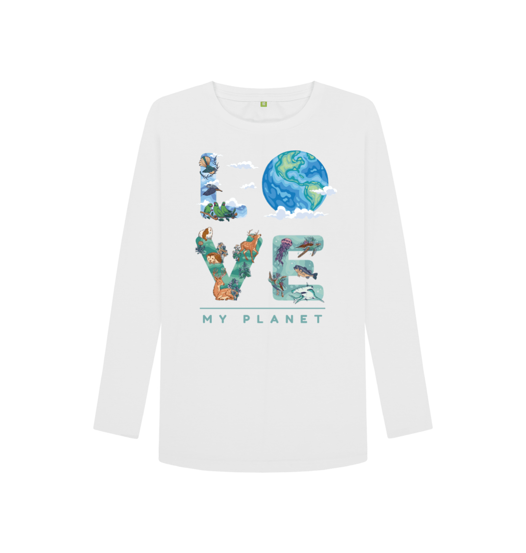White Printed Long Sleeve T Shirt Front