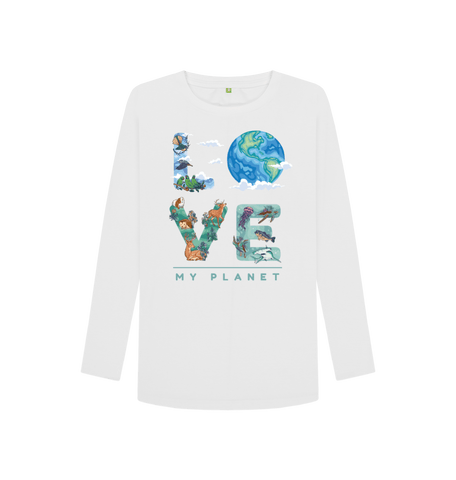 White Printed Long Sleeve T Shirt Front