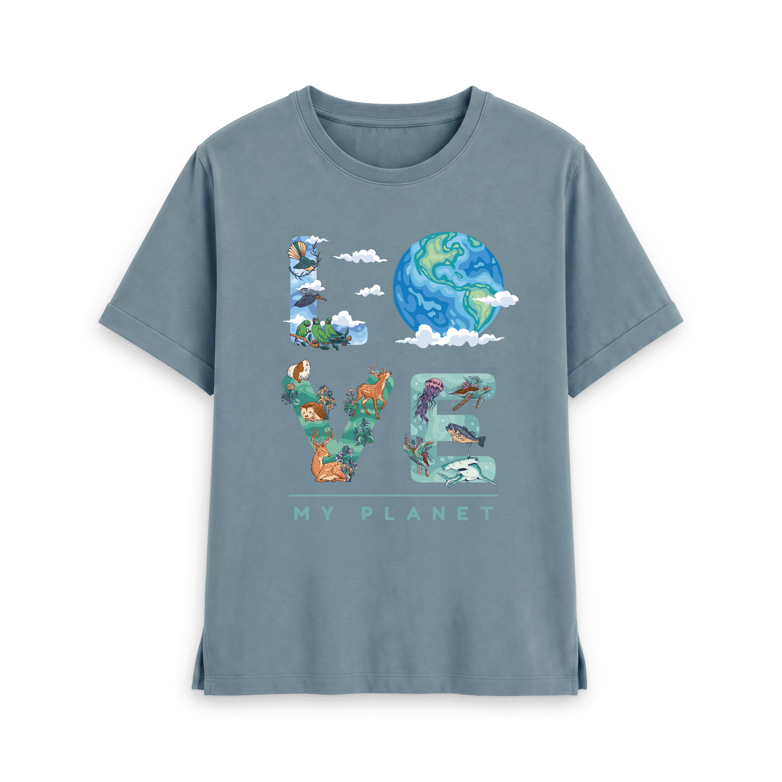 Stone Blue Printed T-shirt Front