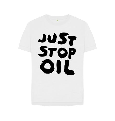 White Just Stop Oil x Skull Women's Relaxed Fit Tee