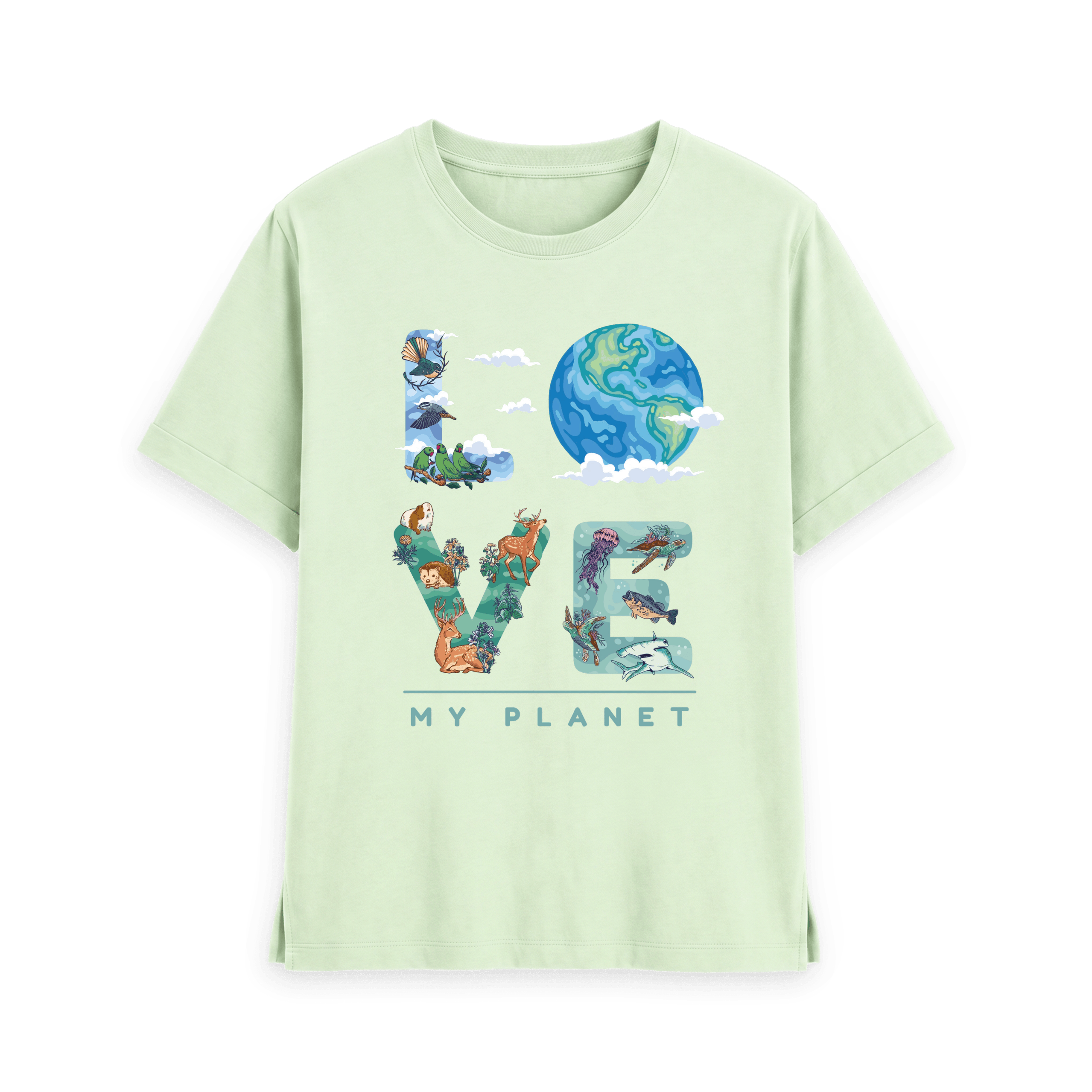 Pastel Green Printed T-shirt Front