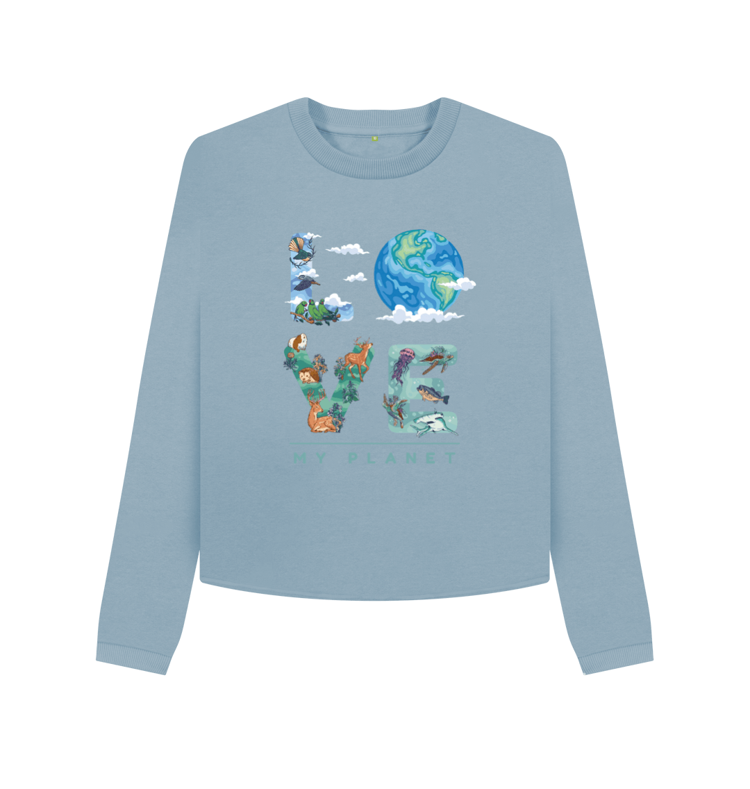 Stone Blue Printed Boxy Jumpers Front