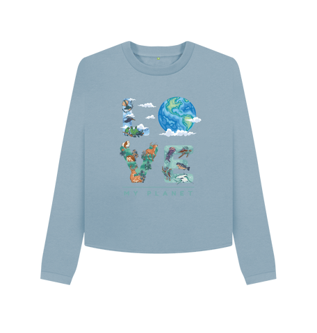 Stone Blue Printed Boxy Jumpers Front