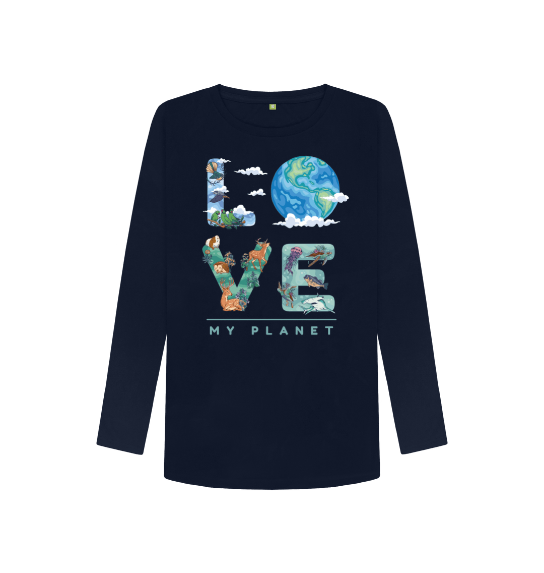 Navy Blue Printed Long Sleeve T Shirt Front