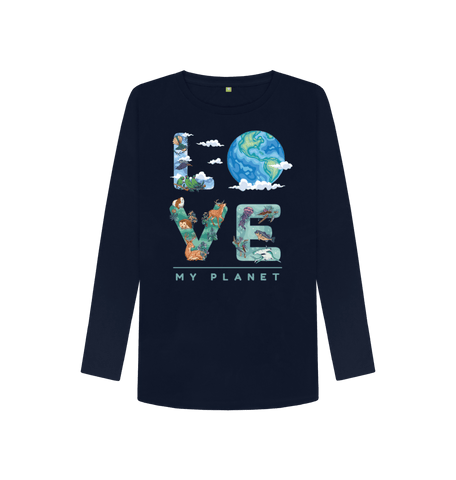 Navy Blue Printed Long Sleeve T Shirt Front