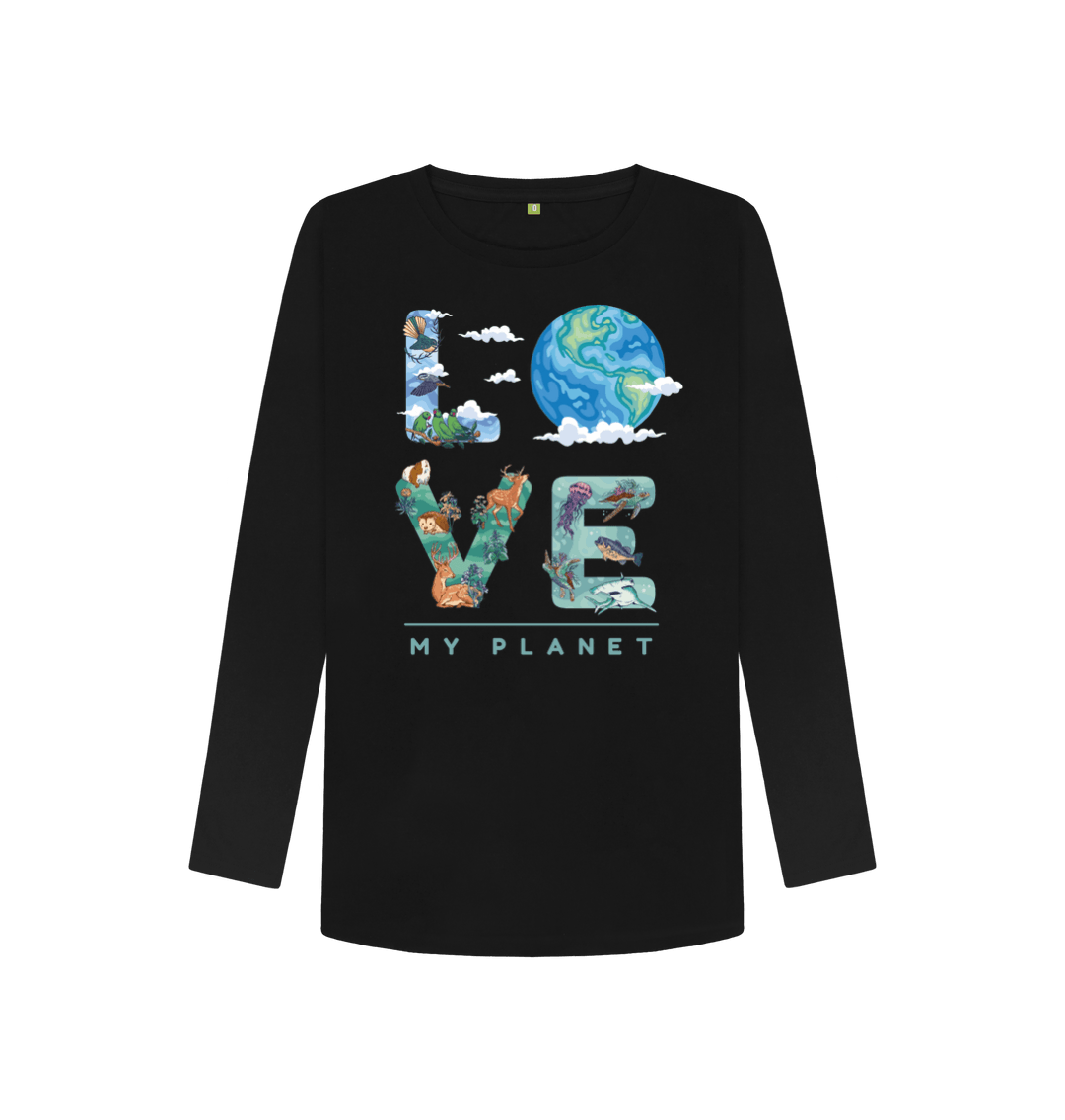 Black Printed Long Sleeve T Shirt Front