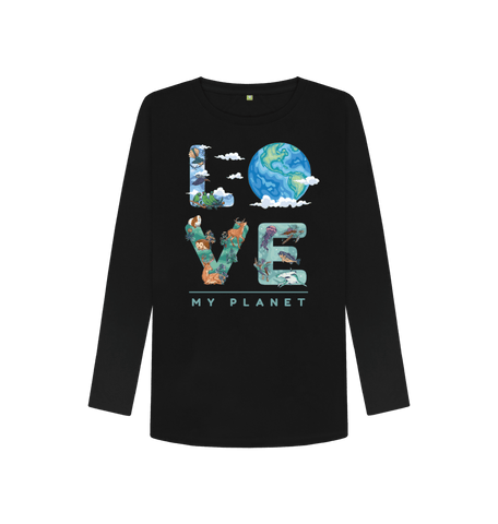 Black Printed Long Sleeve T Shirt Front