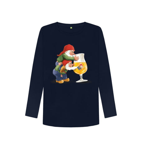 Navy Blue Gnomes Drinking La Chouffe Women's Long Sleeve T-Shirt