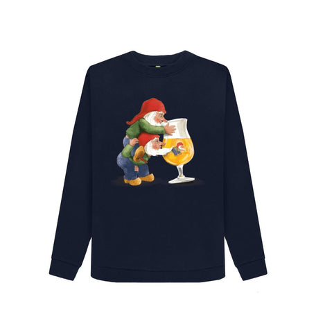 Navy Blue Gnomes Drinking La Chouffe Women's Crewneck Sweater