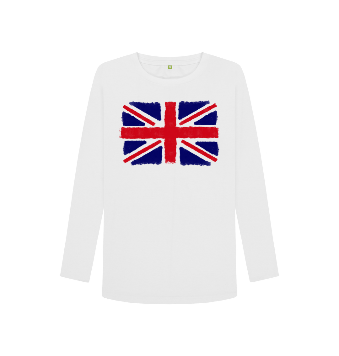 White Printed Long Sleeve T Shirt Front