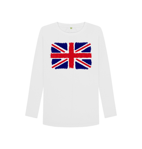 White Printed Long Sleeve T Shirt Front