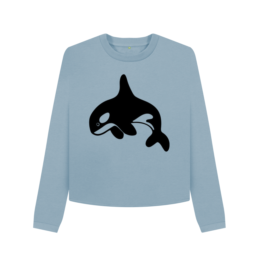 Stone Blue Printed Boxy Jumpers Front
