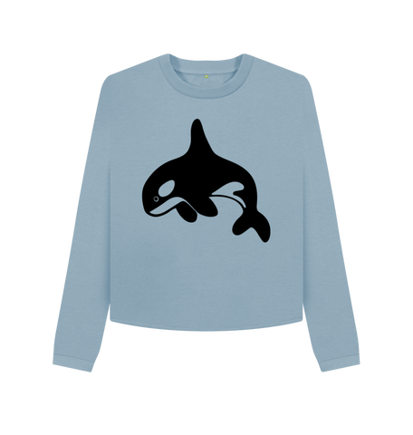 Stone Blue Printed Boxy Jumpers Front