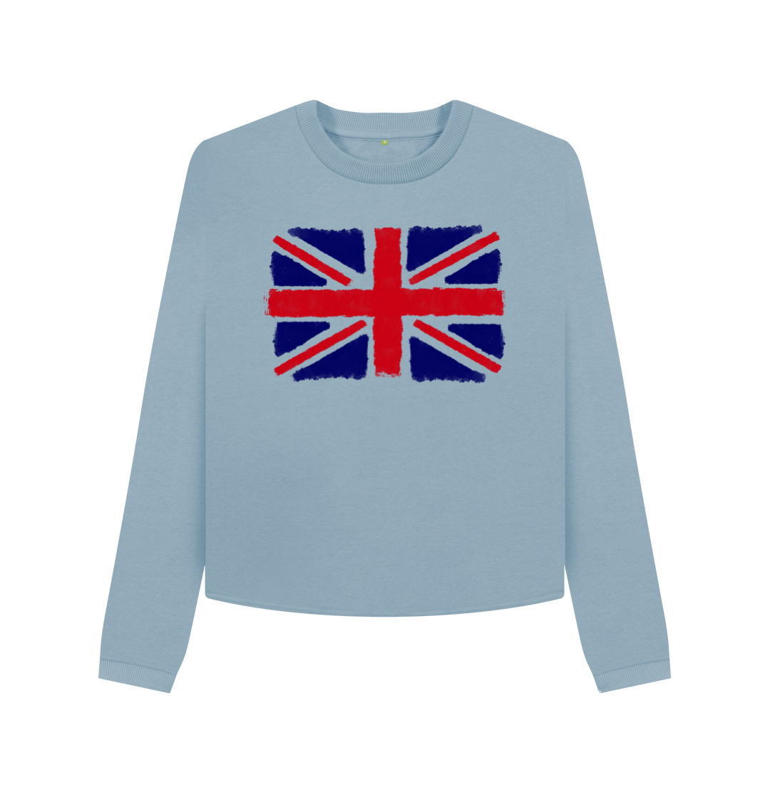 Stone Blue Printed Boxy Jumpers Front