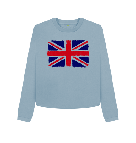 Stone Blue Printed Boxy Jumpers Front