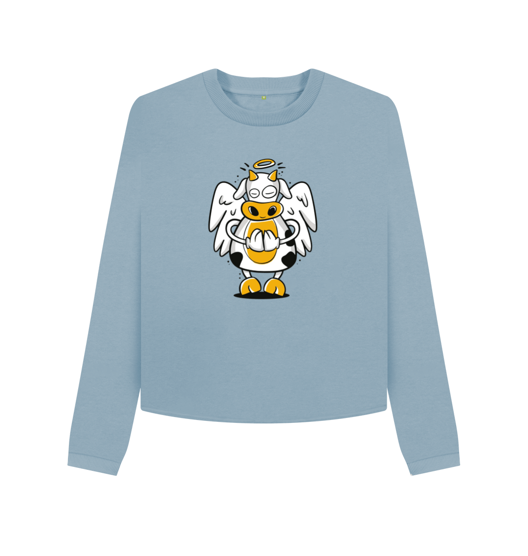 Stone Blue Printed Boxy Jumpers Front