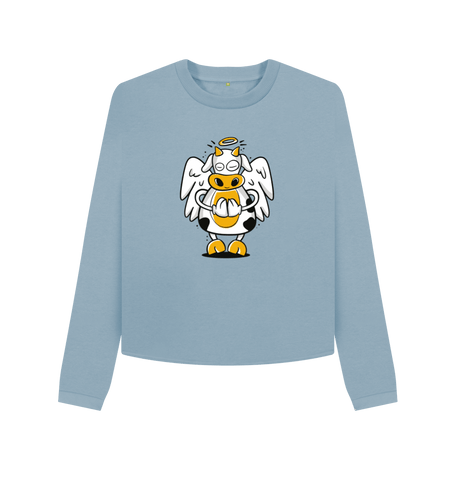Stone Blue Printed Boxy Jumpers Front