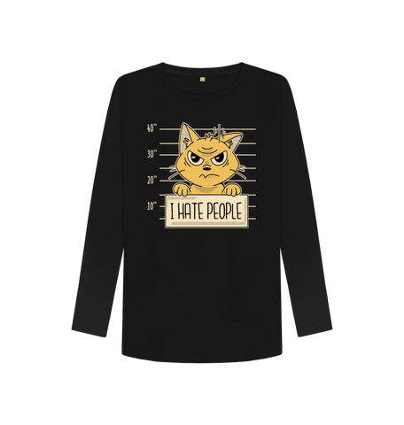 Black Printed Long Sleeve T Shirt Front