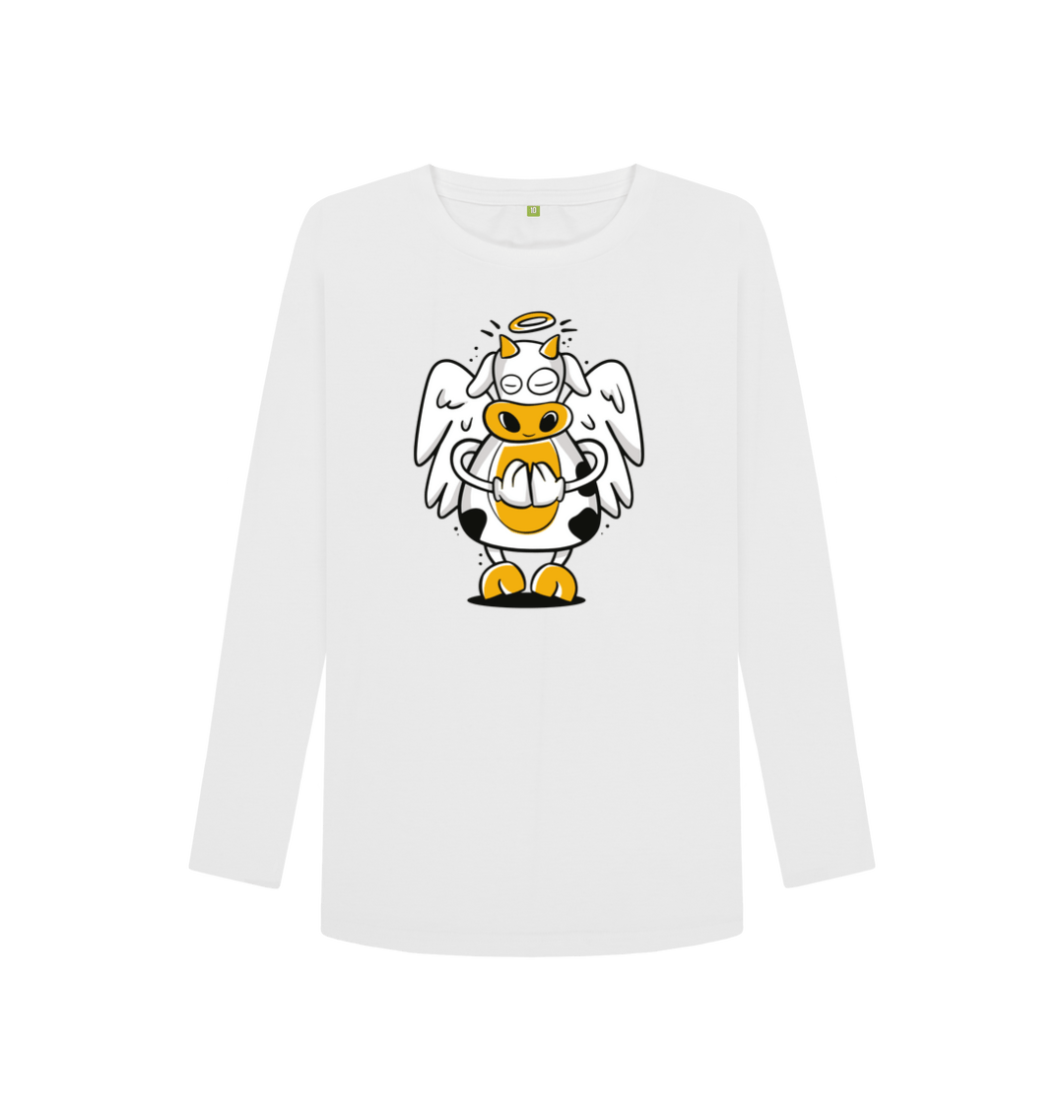 White Printed Long Sleeve T Shirt Front