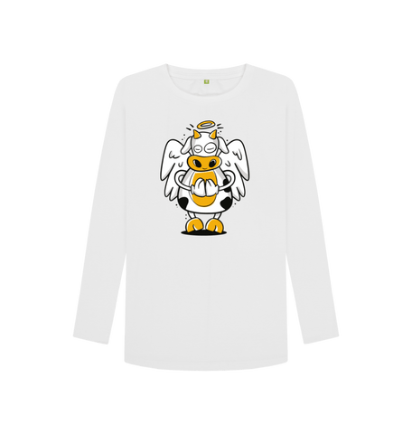 White Printed Long Sleeve T Shirt Front