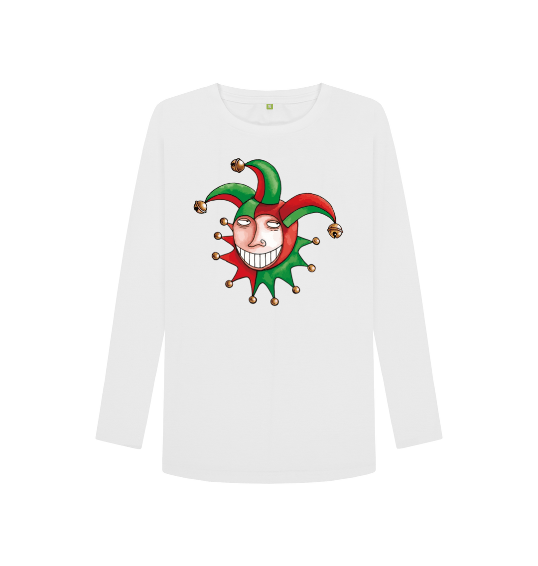 White Printed Long Sleeve T Shirt Front