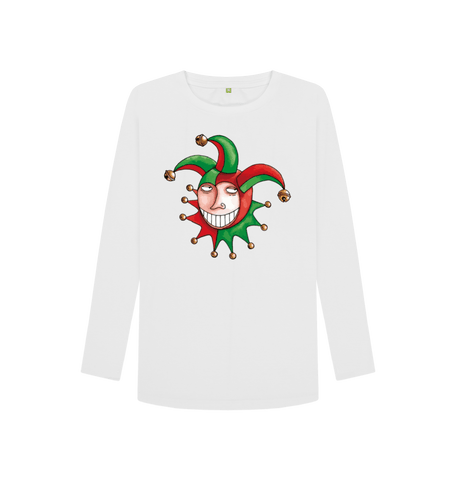 White Printed Long Sleeve T Shirt Front