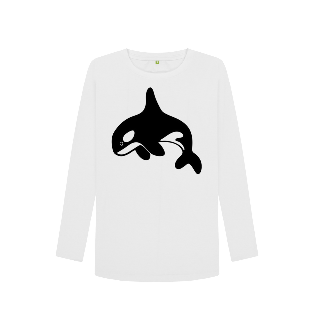 White Printed Long Sleeve T Shirt Front