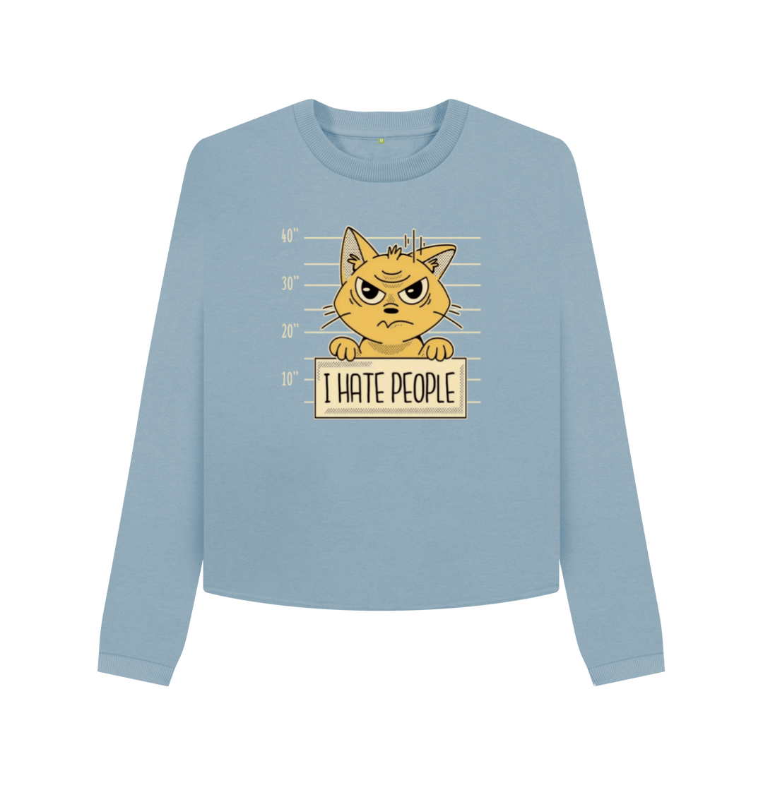Stone Blue Printed Boxy Jumpers Front