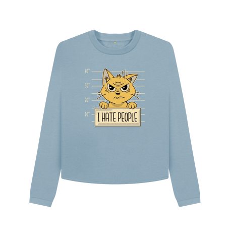 Stone Blue Printed Boxy Jumpers Front