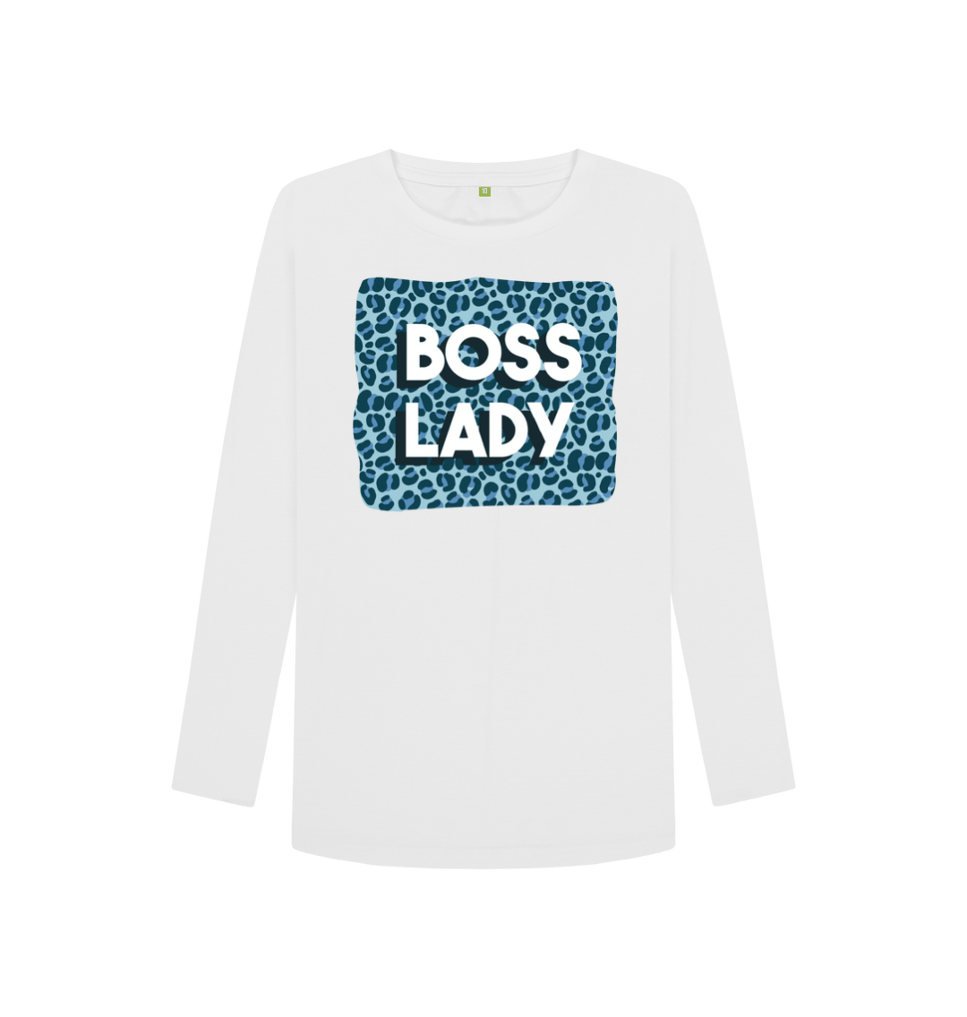 White Printed Long Sleeve T Shirt Front