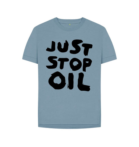 Stone Blue Just Stop Oil x Skull Women's Relaxed Fit Tee