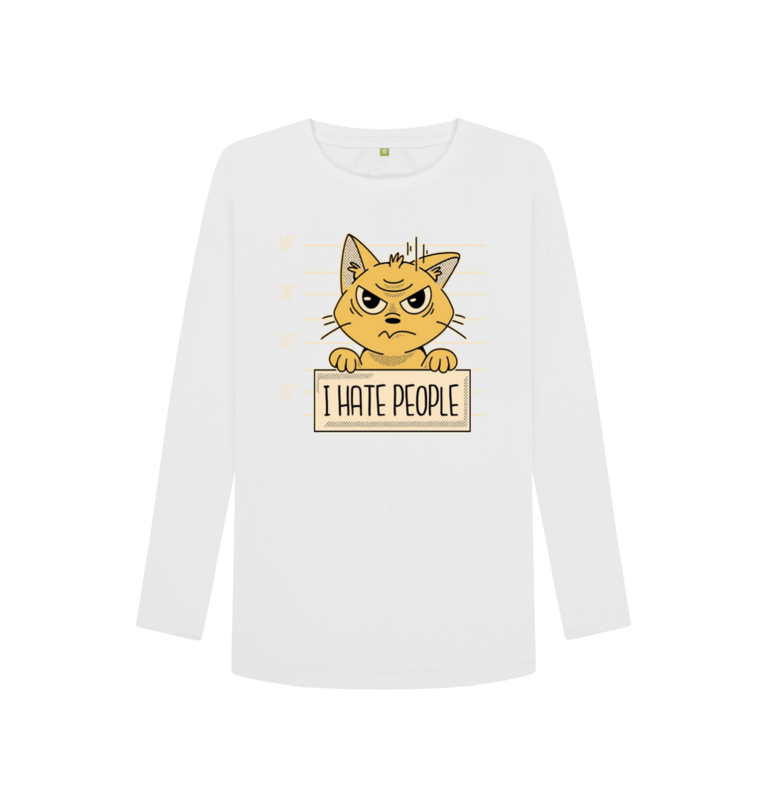 White Printed Long Sleeve T Shirt Front