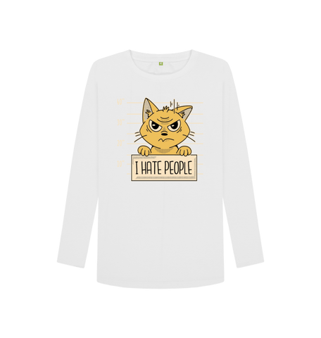 White Printed Long Sleeve T Shirt Front