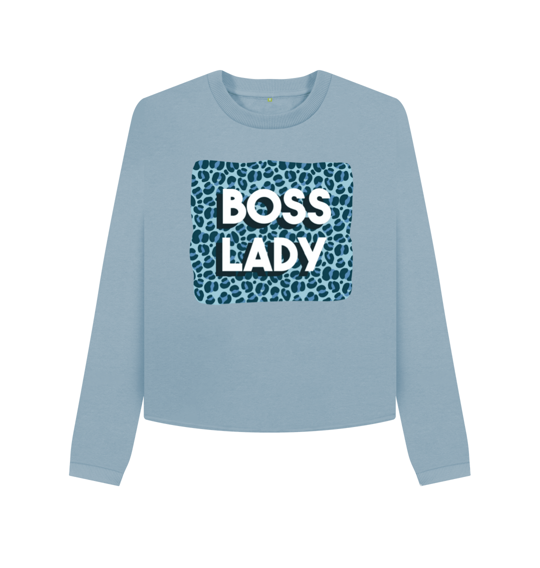 Stone Blue Printed Boxy Jumpers Front