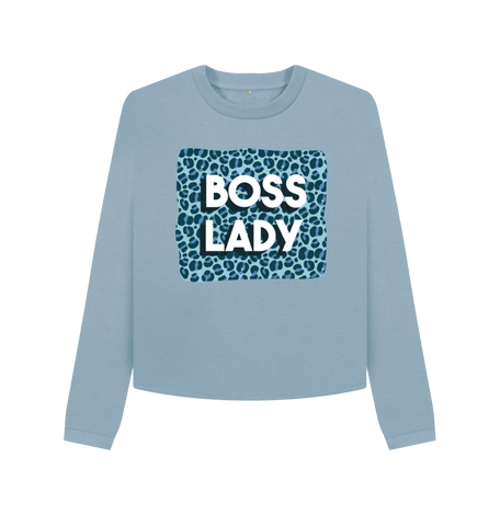 Stone Blue Printed Boxy Jumpers Front