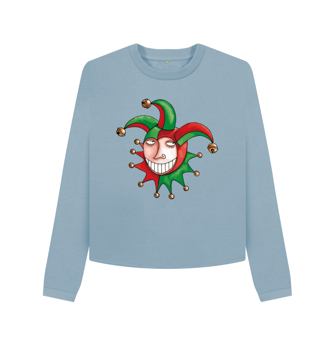 Stone Blue Printed Boxy Jumpers Front
