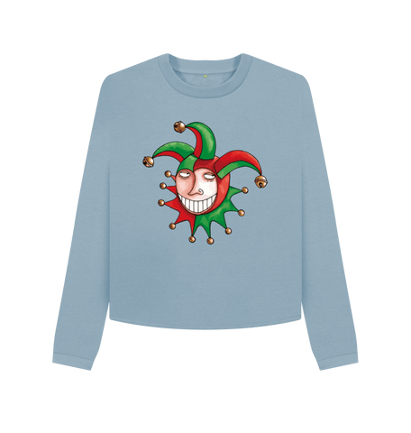 Stone Blue Printed Boxy Jumpers Front