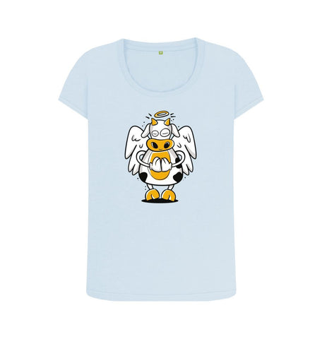Sky Blue Angelic Cow Women's Scoop Neck T-Shirt