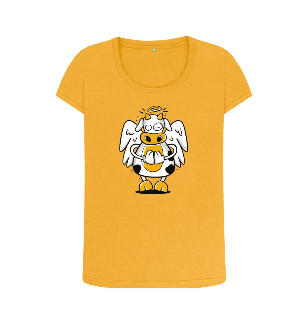 Mustard Angelic Cow Women's Scoop Neck T-Shirt