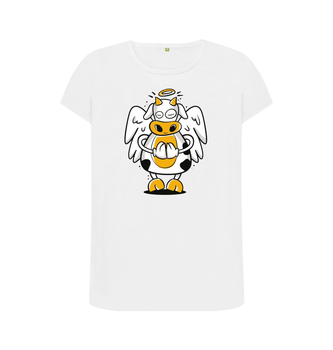 White Angelic Cow Women's Crew Neck T-Shirt