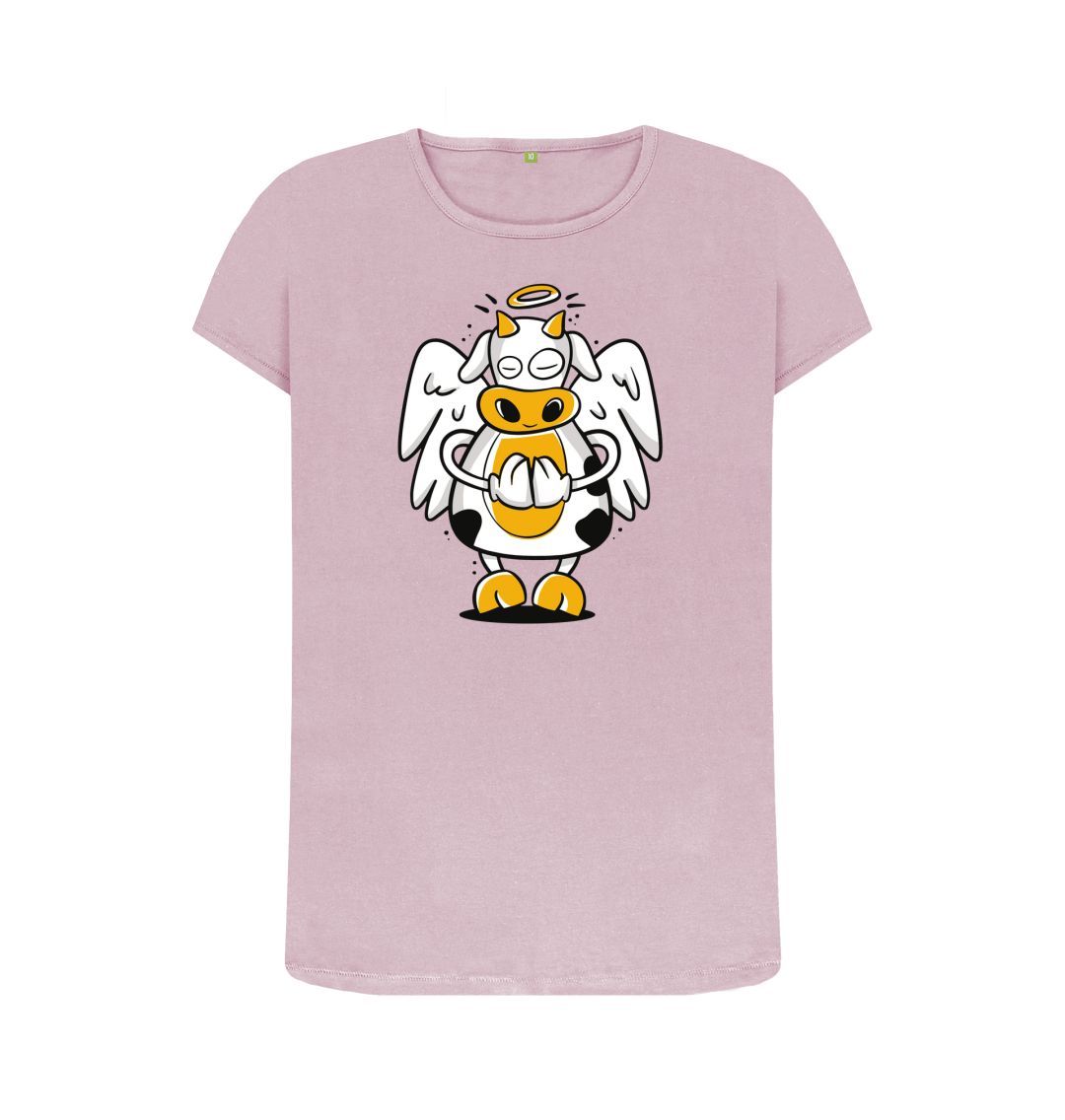 Mauve Angelic Cow Women's Crew Neck T-Shirt