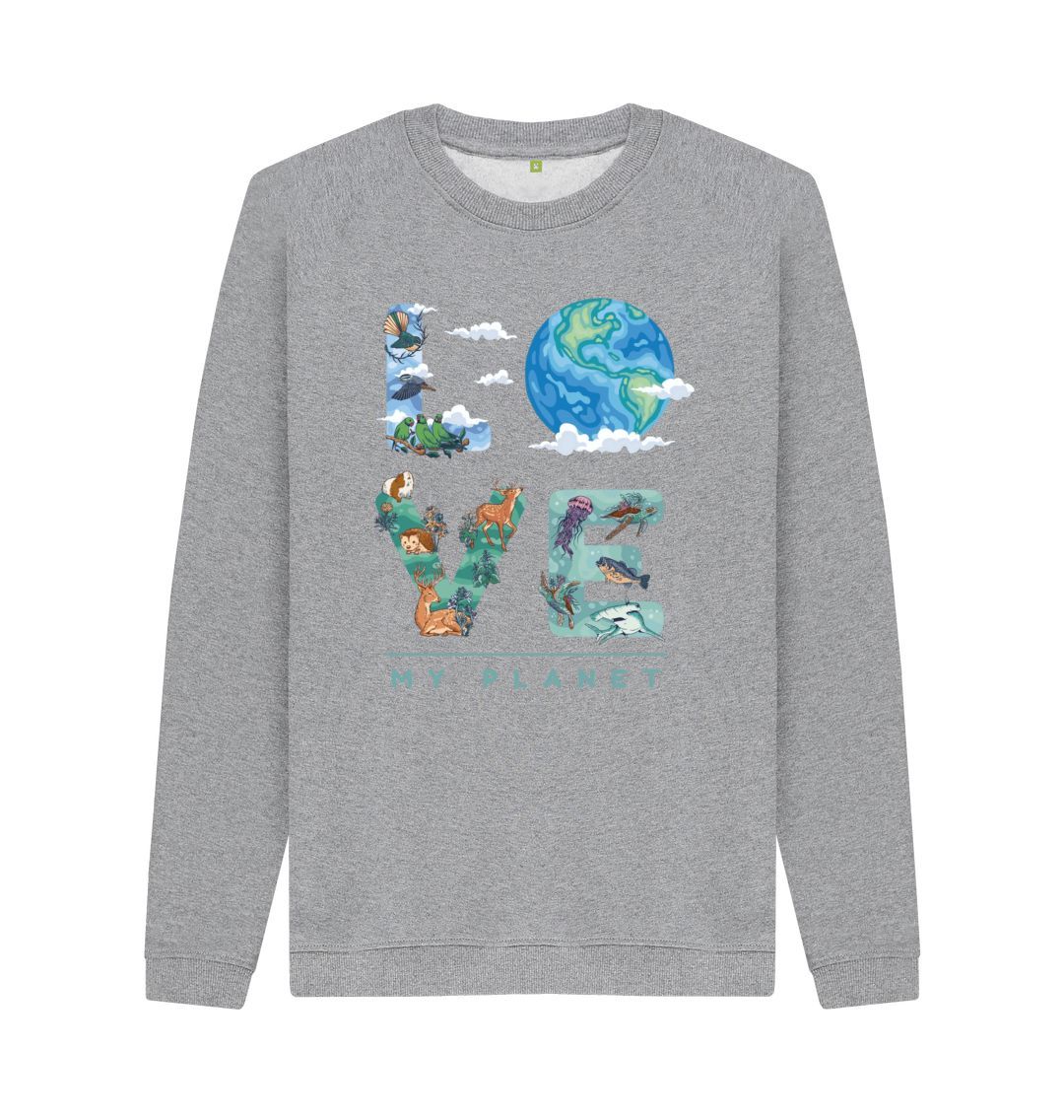 Light Heather Love My Planet Men's Crew Neck Sweater