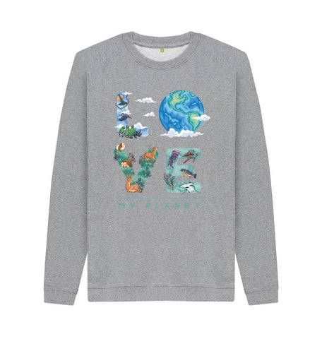 Light Heather Love My Planet Men's Crew Neck Sweater