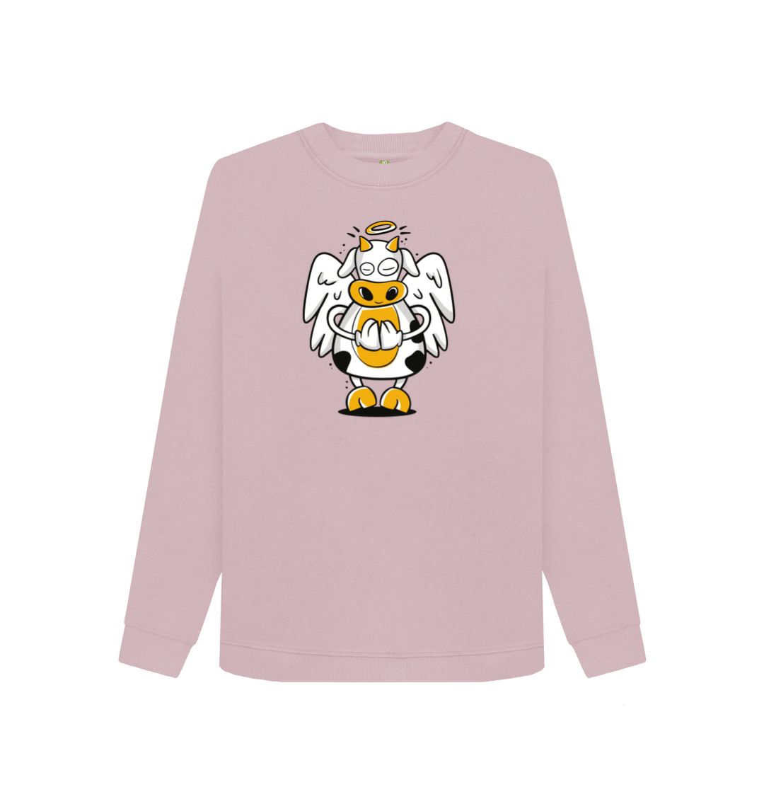 Mauve Angelic Cow Women's Crewneck Sweater