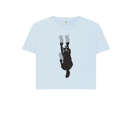 Sky Blue Hang In There Cat Women's Boxy Tee