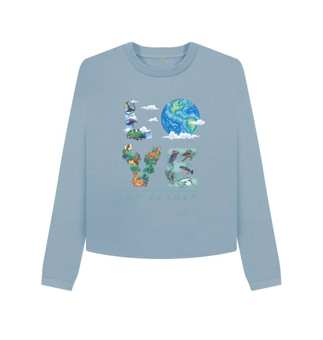 Stone Blue Love My Planet Women's Boxy Jumper