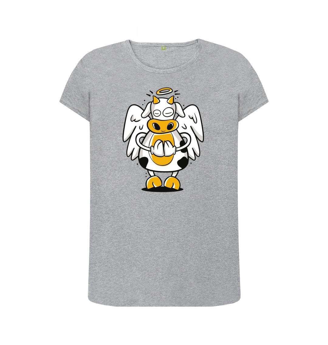 Athletic Grey Angelic Cow Women's Crew Neck T-Shirt