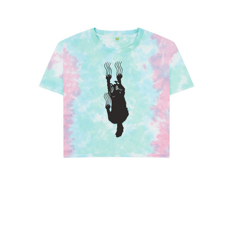 Pastel Tie Dye Hang In There Cat Women's Boxy Tee